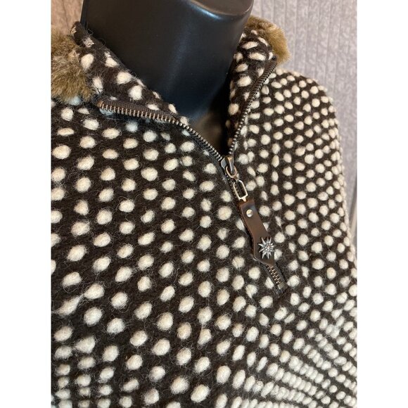 Athleta Black White Raised Dot Pullover Wool BlendHoodie with Faux Fur Trim Sz M - Picture 6 of 11